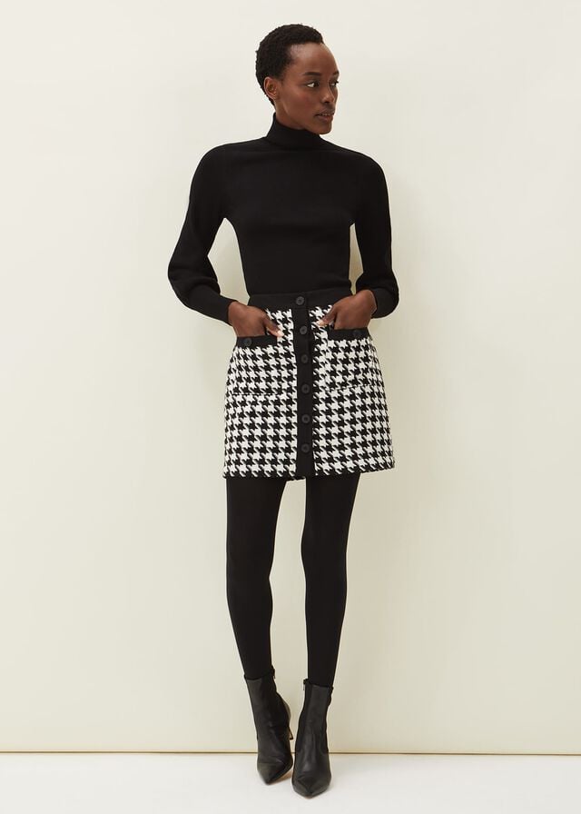 Black / White Phase Eight Alicia Dogtooth Skirts | 0452NCTOR