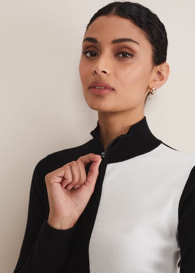 Black / White Phase Eight Arden Zip Detail Colourblock Tunic Dress | 2190ACKYL