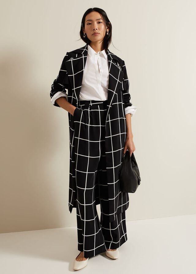 Black / White Phase Eight Aspen Check Drape Trench Coats | 4518RJGBP