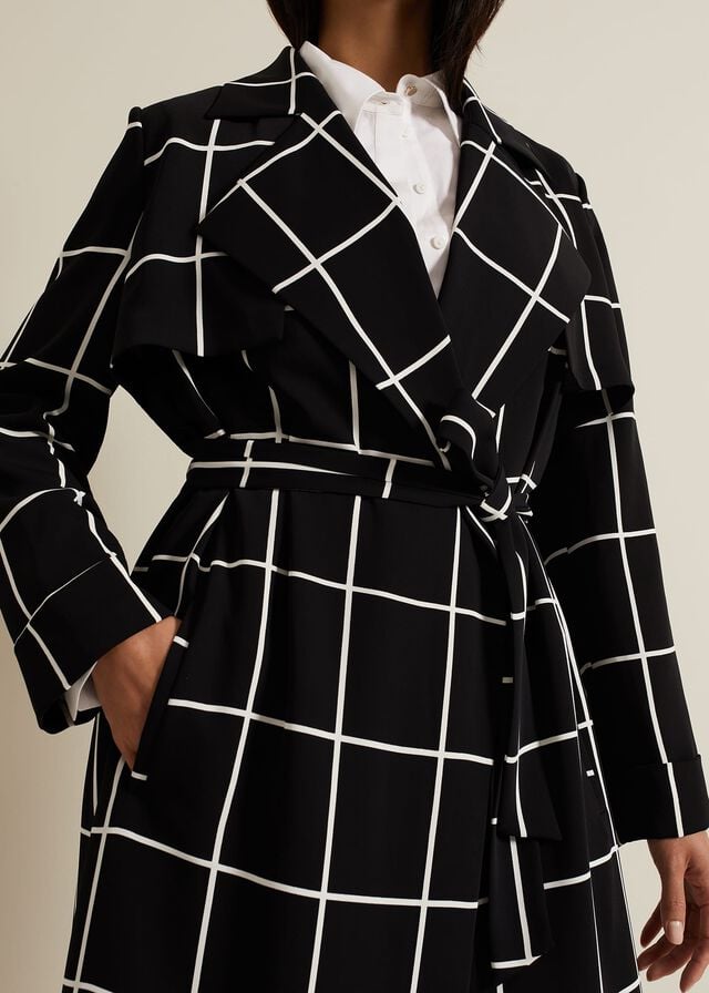 Black / White Phase Eight Aspen Check Drape Trench Coats | 4518RJGBP