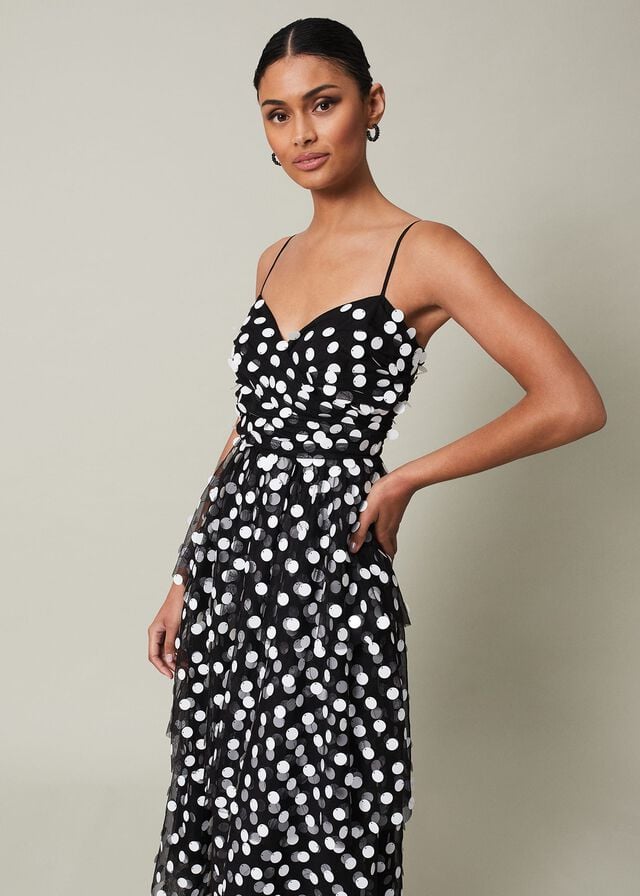 Black / White Phase Eight Avianna Sequin Tulle Dress | 2453LCVGJ