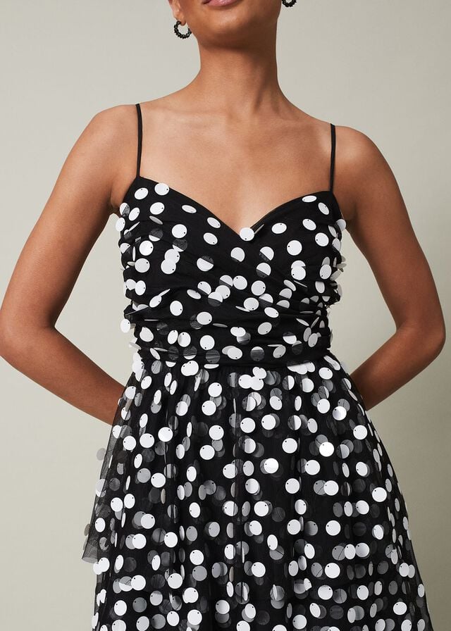 Black / White Phase Eight Avianna Sequin Tulle Dress | 2453LCVGJ