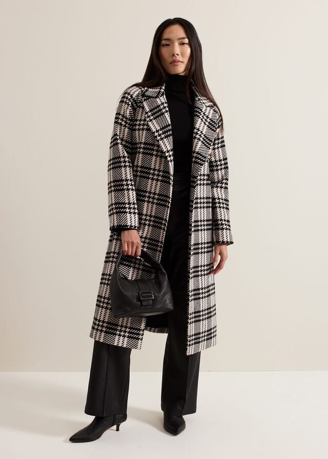 Black / White Phase Eight Cassie Check Wool Coats | 8265ULHYT