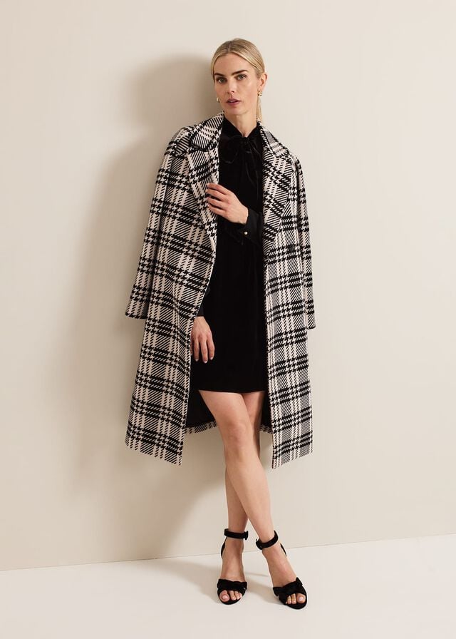 Black / White Phase Eight Cassie Check Wool Coats | 8265ULHYT