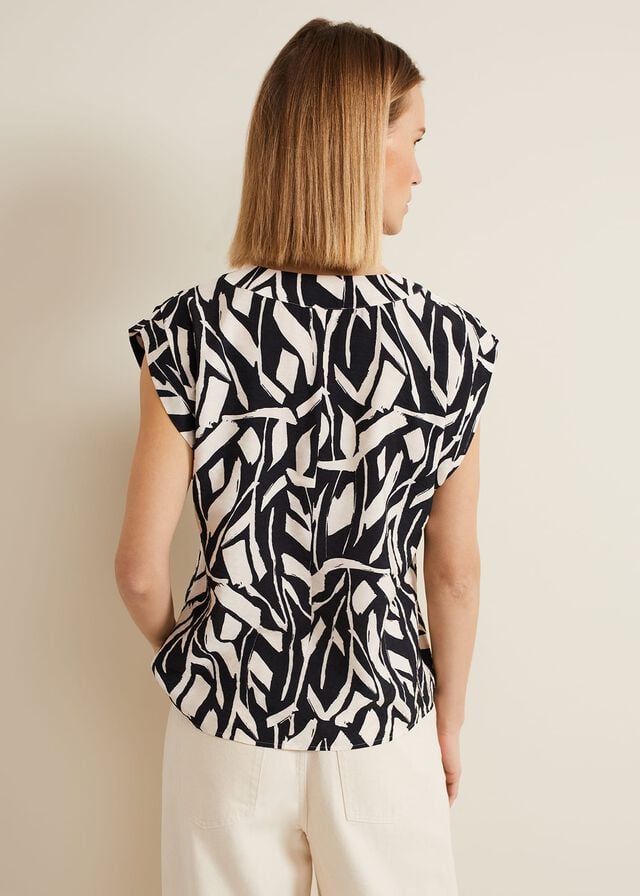 Black / White Phase Eight Celyn Notch Printed Shirts | 0794CKEOF