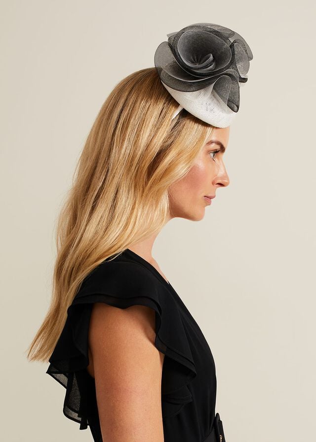 Black / White Phase Eight Ruffle Pillbox Fascinator Hats | 2679HDQCA