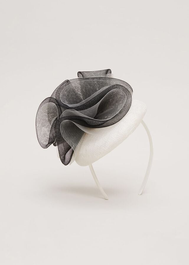 Black / White Phase Eight Ruffle Pillbox Fascinator Hats | 2679HDQCA