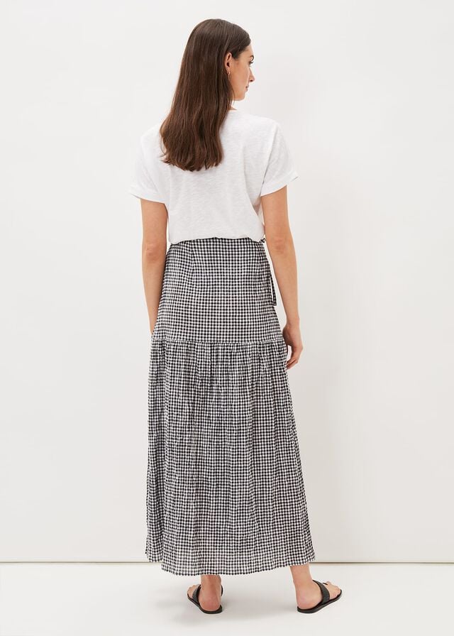 Black / White Phase Eight Tyrina Cotton Gingham Wrap Skirts | 5927OYAND