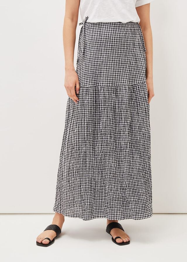 Black / White Phase Eight Tyrina Cotton Gingham Wrap Skirts | 5927OYAND