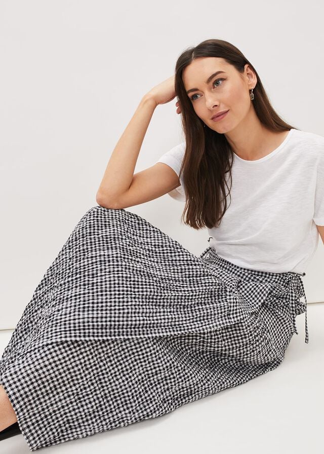 Black / White Phase Eight Tyrina Cotton Gingham Wrap Skirts | 5927OYAND