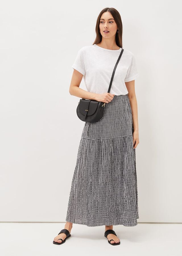 Black / White Phase Eight Tyrina Cotton Gingham Wrap Skirts | 5927OYAND
