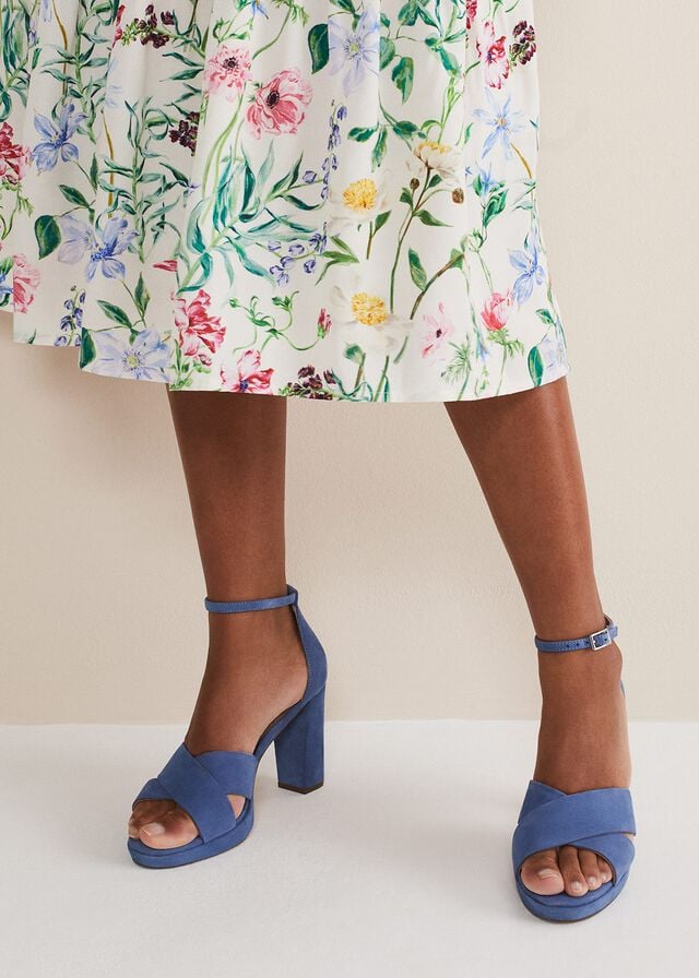 Blue Phase Eight Blue Suede Platform Heels | 2570AEJZP