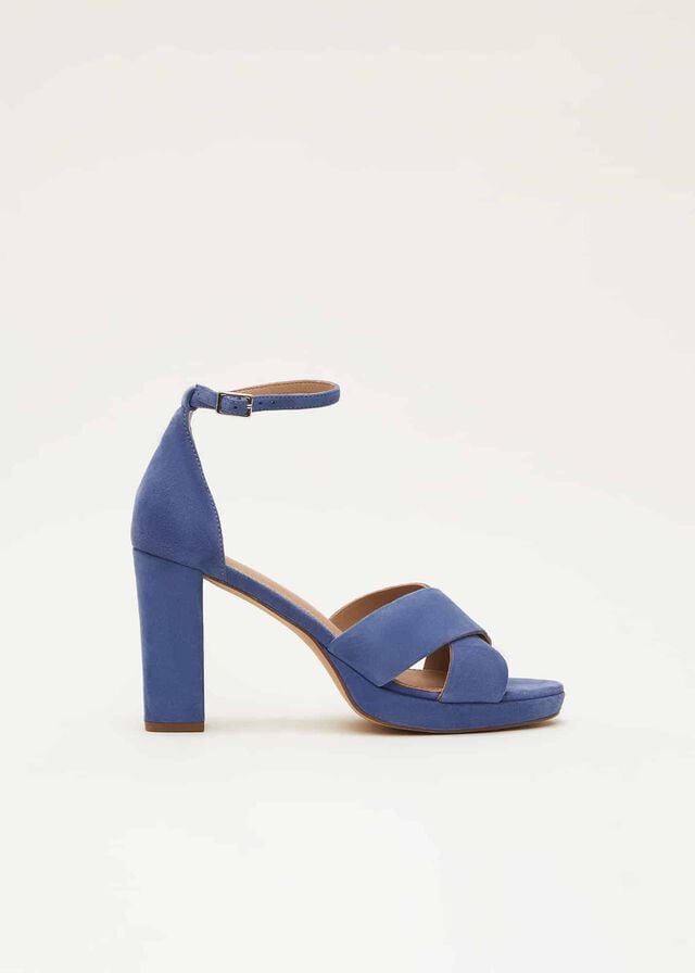 Blue Phase Eight Blue Suede Platform Heels | 2570AEJZP