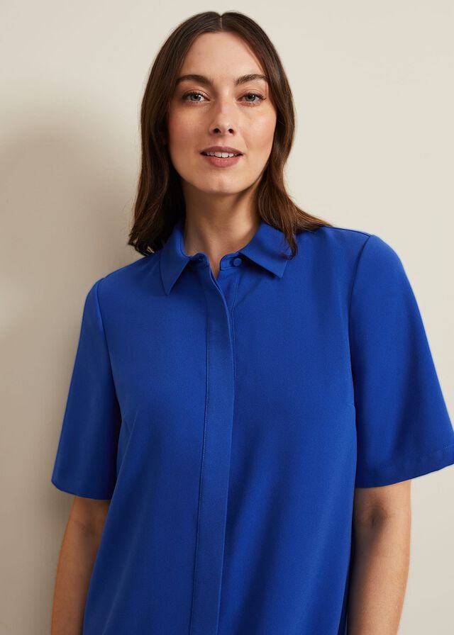 Blue Phase Eight Cara Button Through Tunic Dress | 1423QHJLA