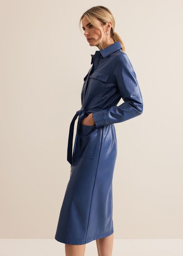 Blue Phase Eight Dila Blue Faux Leather Dress | 5306QIMGA