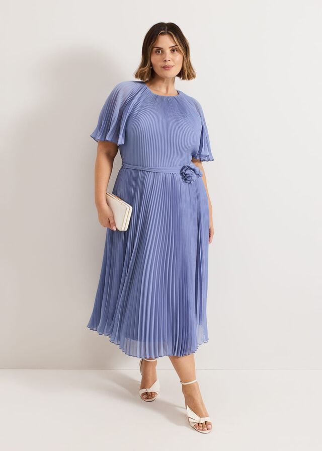 Blue Phase Eight Kathleen Pale Blue Pleat Dress | 5219UMERC