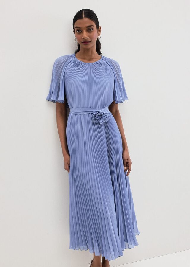 Blue Phase Eight Kathleen Pale Blue Pleat Dress | 5219UMERC