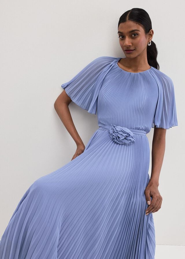 Blue Phase Eight Kathleen Pale Blue Pleat Dress | 5219UMERC