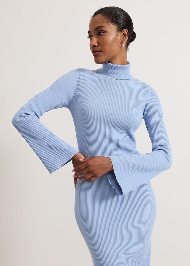 Blue Phase Eight Kylie Blue Roll Neck Dress | 0692IMEHG