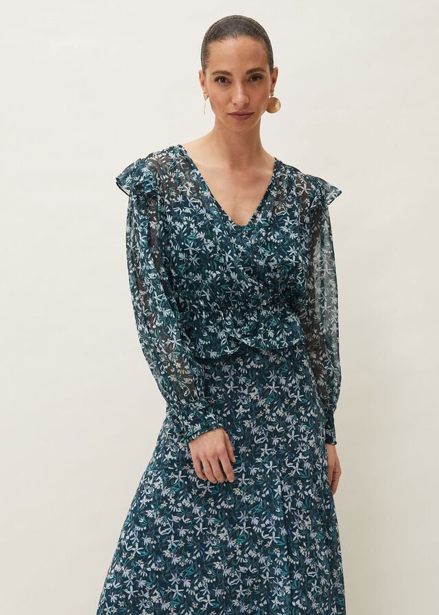 Blue Phase Eight Lola Floral Shirts | 4931FKUHT
