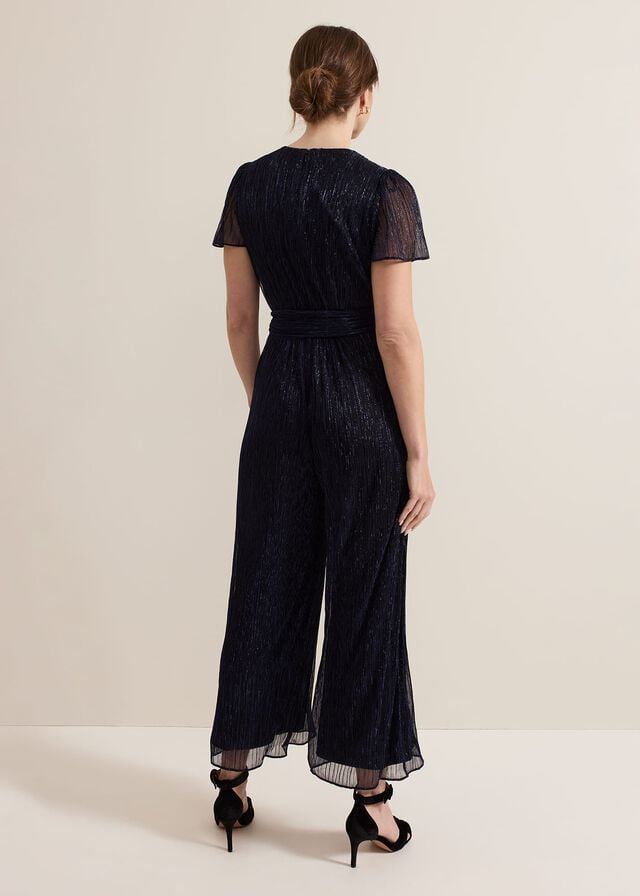 Blue Phase Eight Petite Stella Blue Plisse Jumpsuit | 2173MKFGV