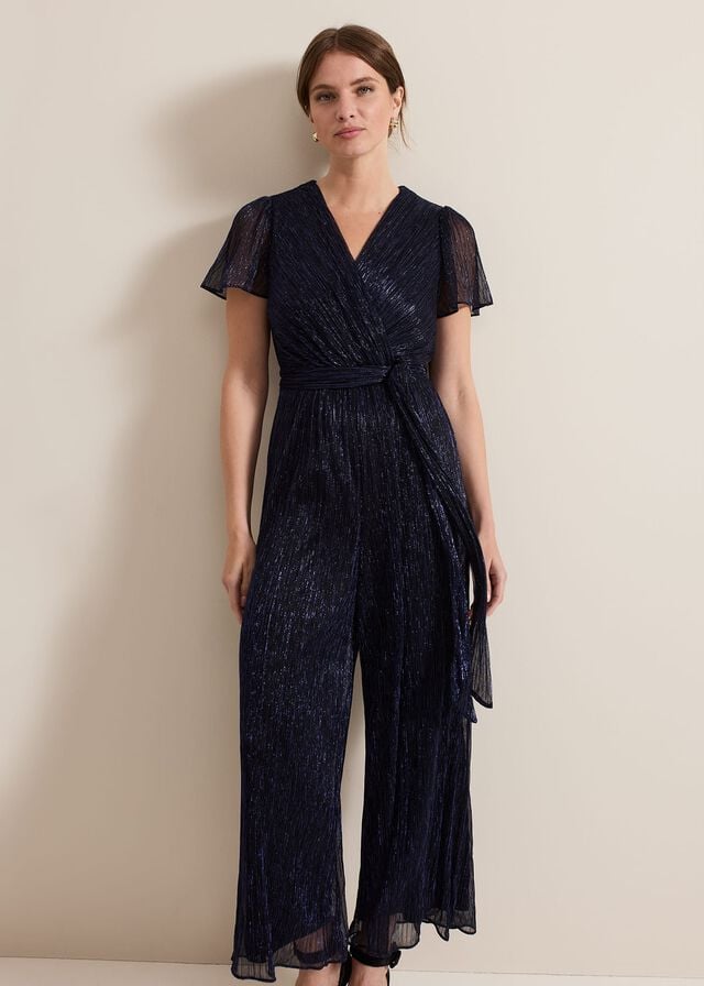 Blue Phase Eight Petite Stella Blue Plisse Jumpsuit | 2173MKFGV