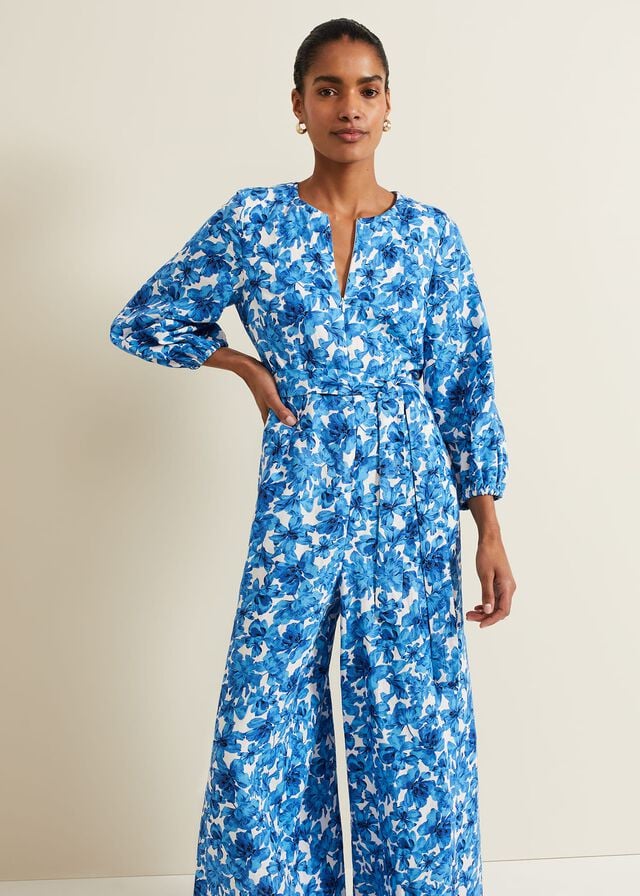 Blue Phase Eight Rosey Floral Zip Jumpsuit | 4651HETUL