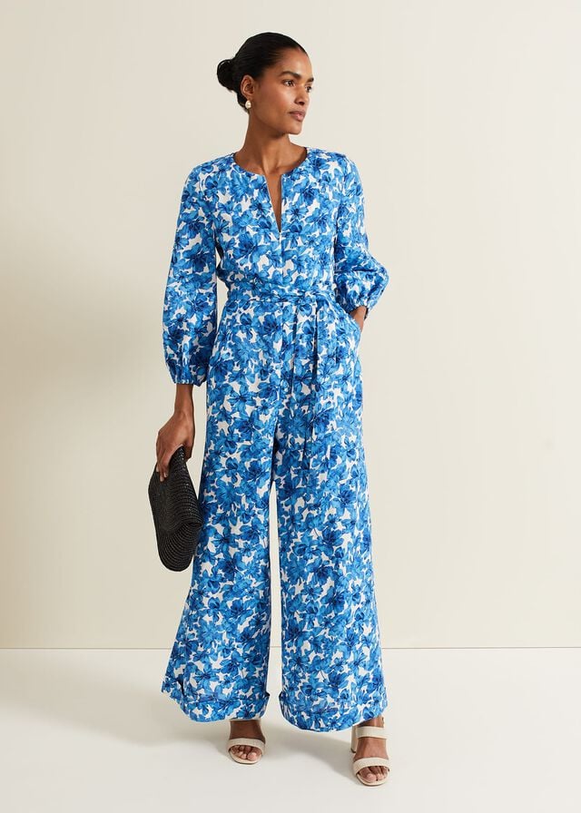 Blue Phase Eight Rosey Floral Zip Jumpsuit | 4651HETUL