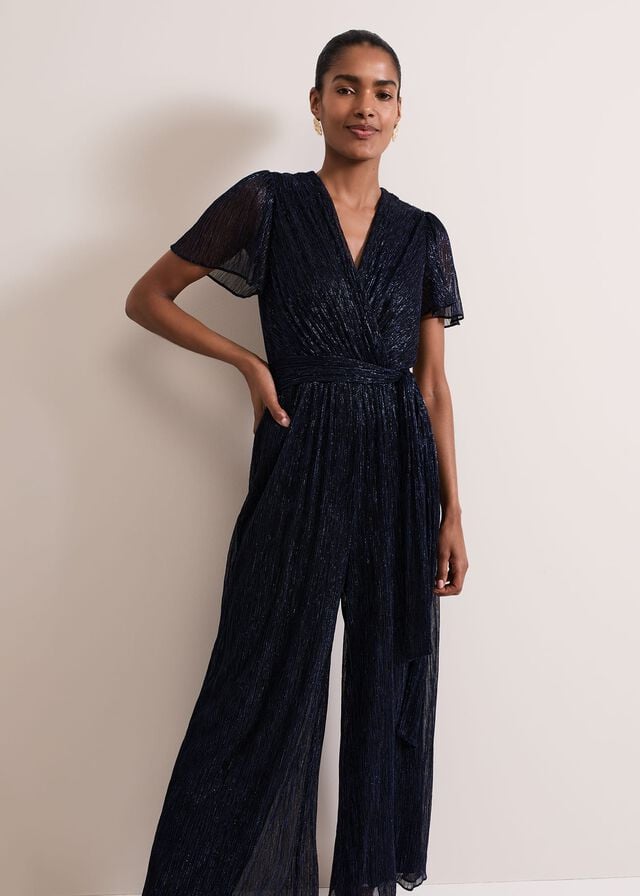 Blue Phase Eight Stella Blue Plisse Jumpsuit | 5648GKXMW