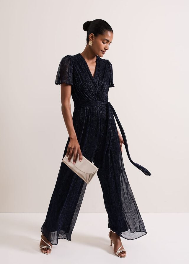 Blue Phase Eight Stella Blue Plisse Jumpsuit | 5648GKXMW