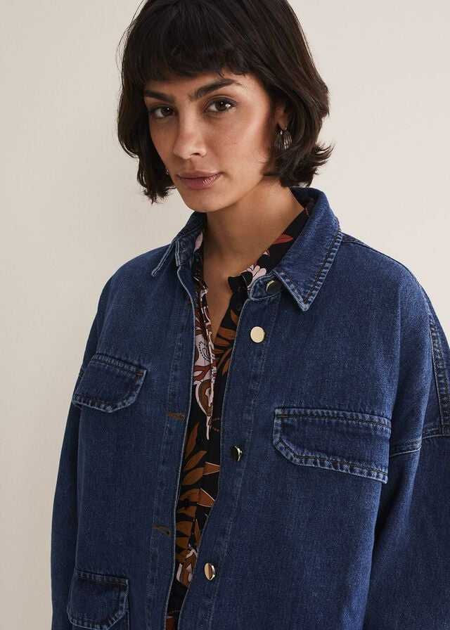 Blue Phase Eight Tianna Oversized Denim Shacket Coats | 2571VANUR