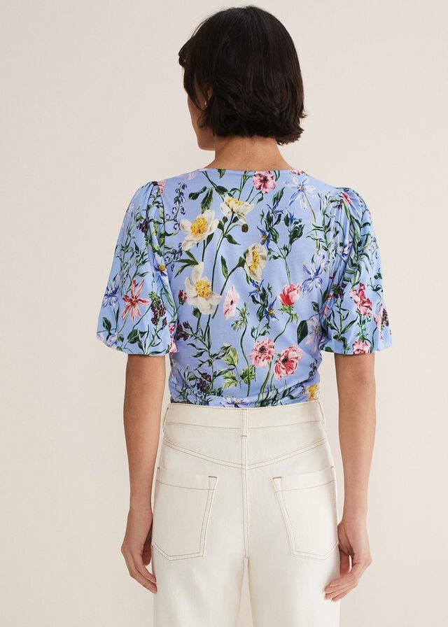 Blue / Multicolor Phase Eight Donda Floral Ruched Shirts | 9127MUJQV