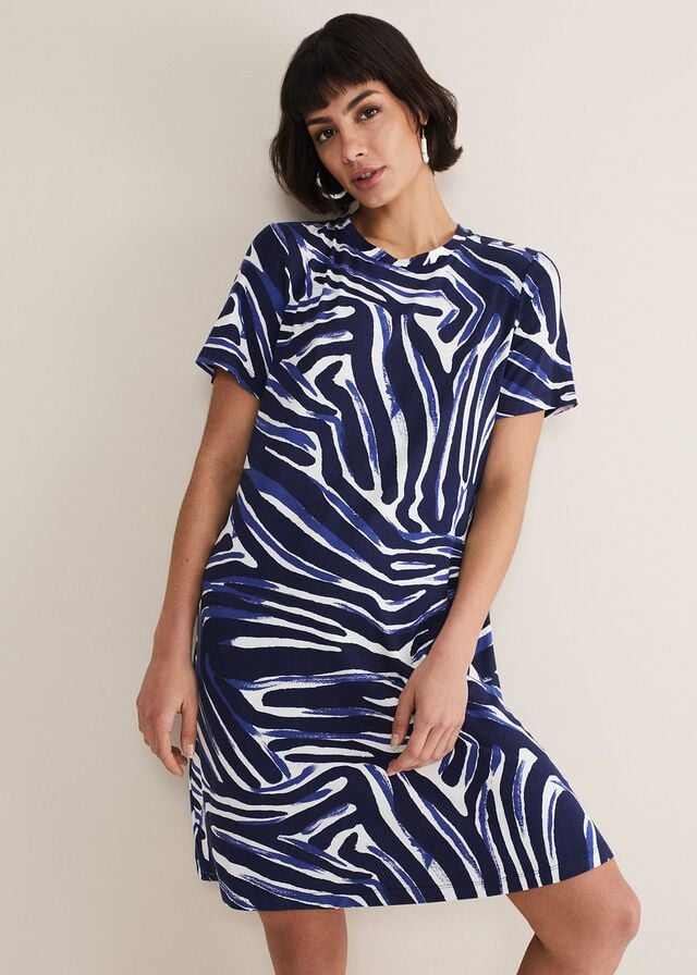 Blue / Multicolor Phase Eight Isabelle Zebra Print Dress | 8091HJLSZ