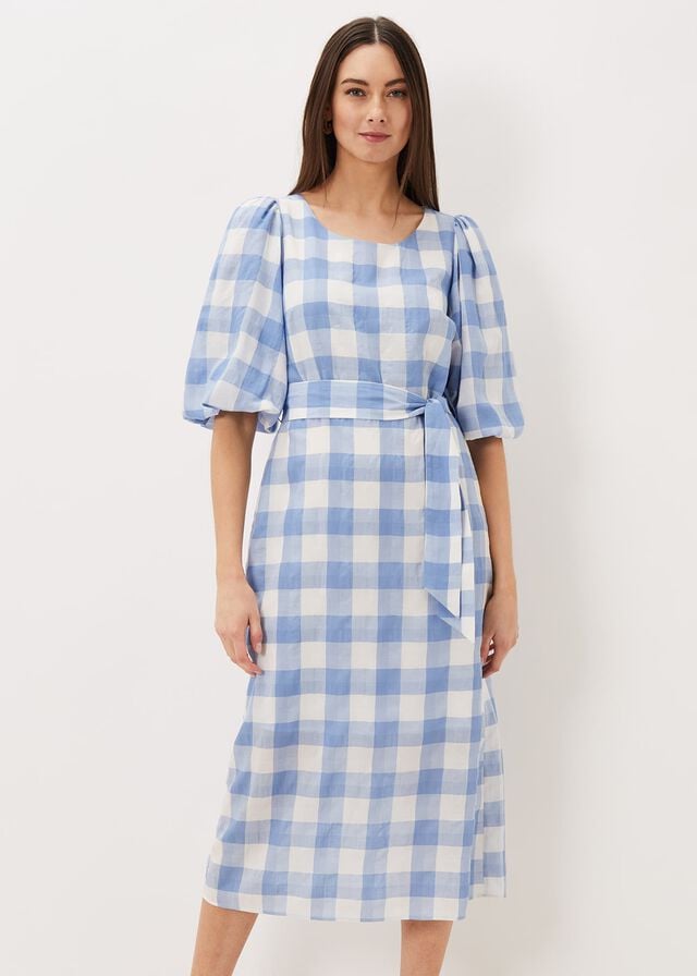 Blue / White Phase Eight Alina Check Dress | 6275JSWLH