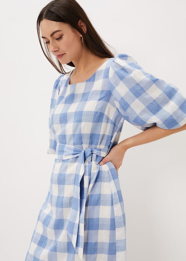 Blue / White Phase Eight Alina Check Dress | 6275JSWLH
