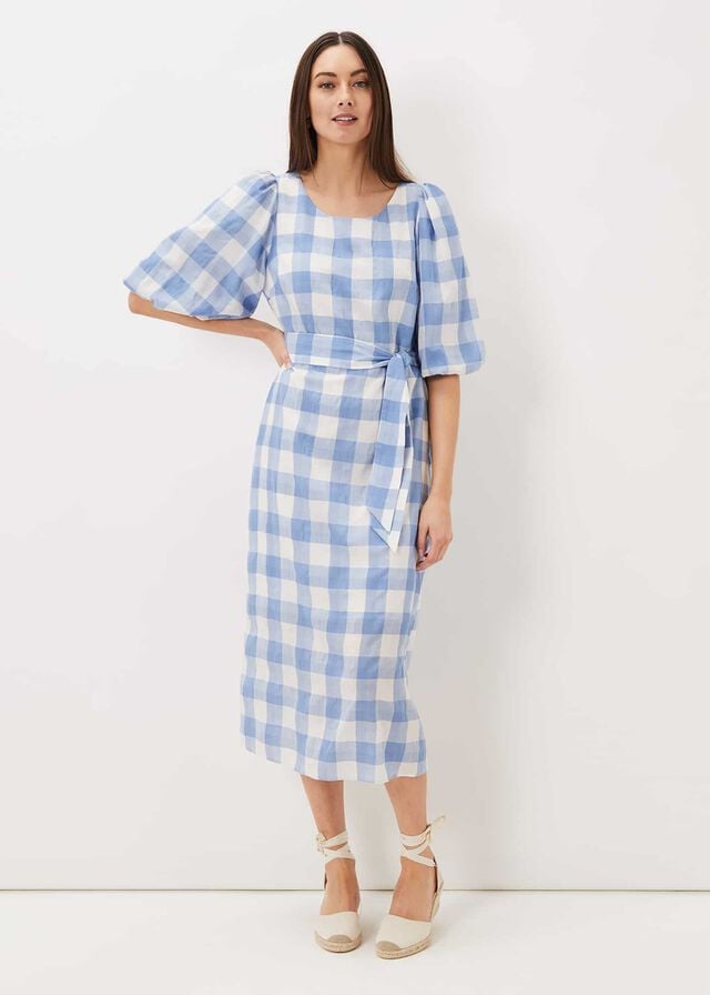 Blue / White Phase Eight Alina Check Dress | 6275JSWLH