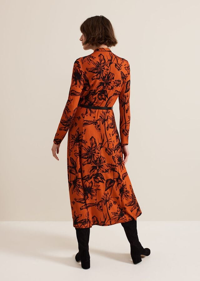 Brown Phase Eight Krissy Floral Piped Dress | 6713WOCRD