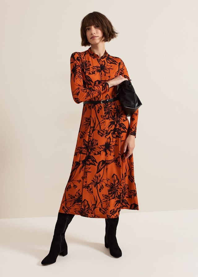 Brown Phase Eight Krissy Floral Piped Dress | 6713WOCRD