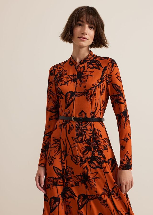 Brown Phase Eight Krissy Floral Piped Dress | 6713WOCRD