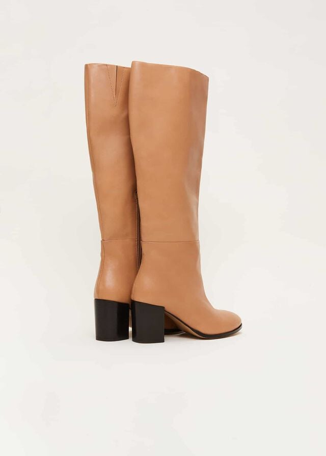 Brown Phase Eight Leather Knee High Flats | 2571GXTFN