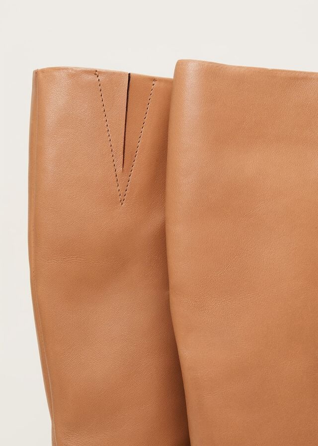 Brown Phase Eight Leather Knee High Flats | 2571GXTFN