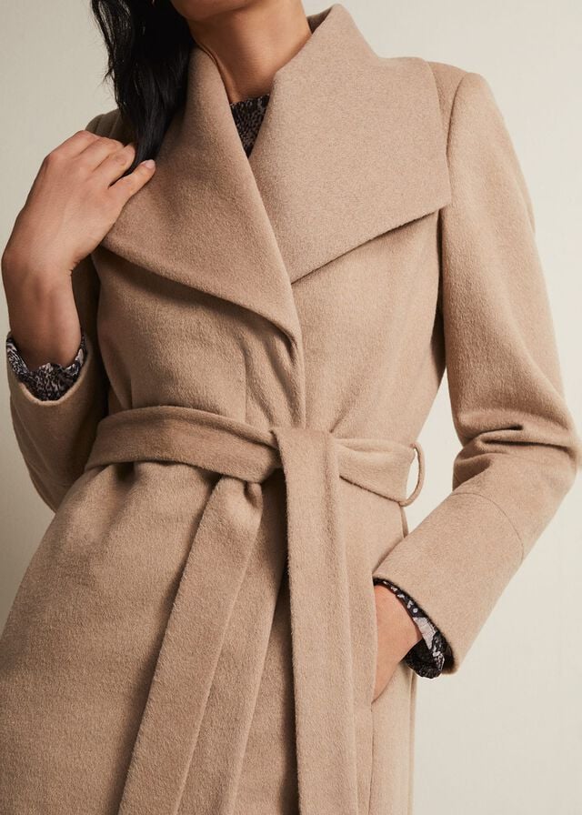 Brown Phase Eight Nicci Camel Wool Belted Coats | 1683PTHFC
