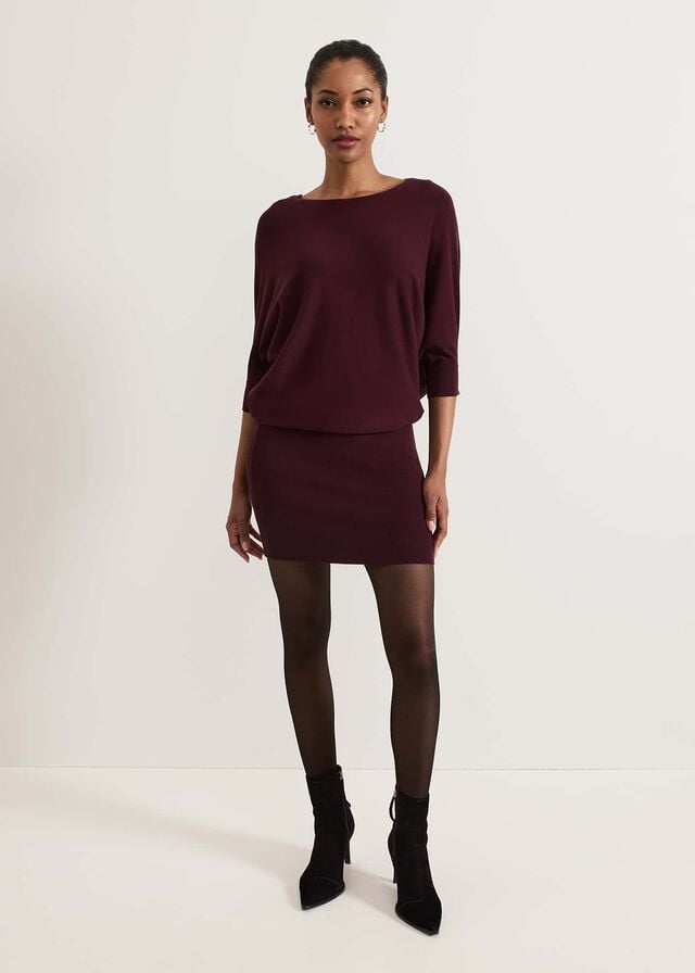 Burgundy Phase Eight Becca Batwingted Dress | 5632SYPBM