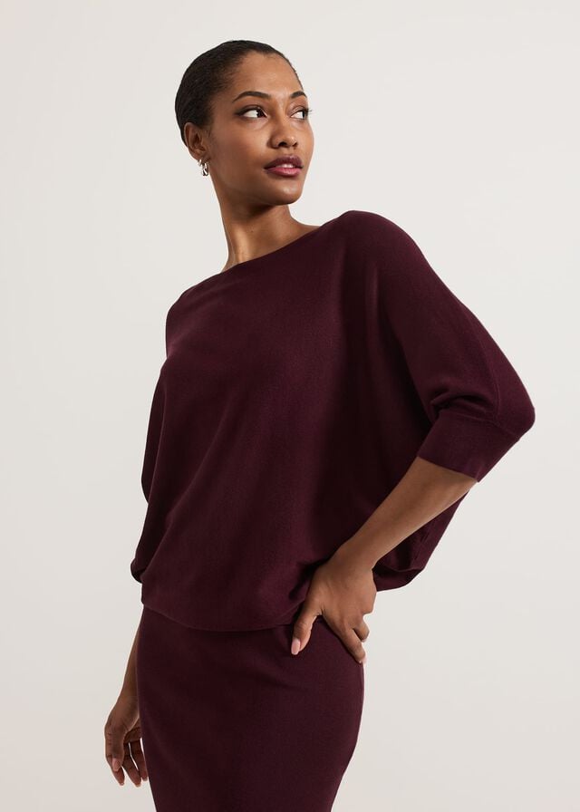 Burgundy Phase Eight Becca Batwingted Dress | 5632SYPBM