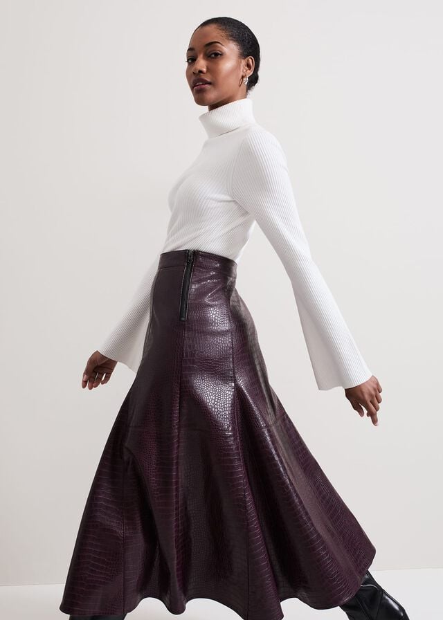 Burgundy Phase Eight Carla Croc Pu Skirts | 1529DQEWL