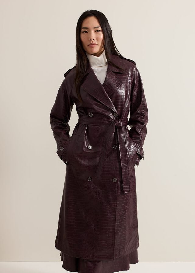 Burgundy Phase Eight Carla Croc Pu Trench Coats | 2581XYQJL