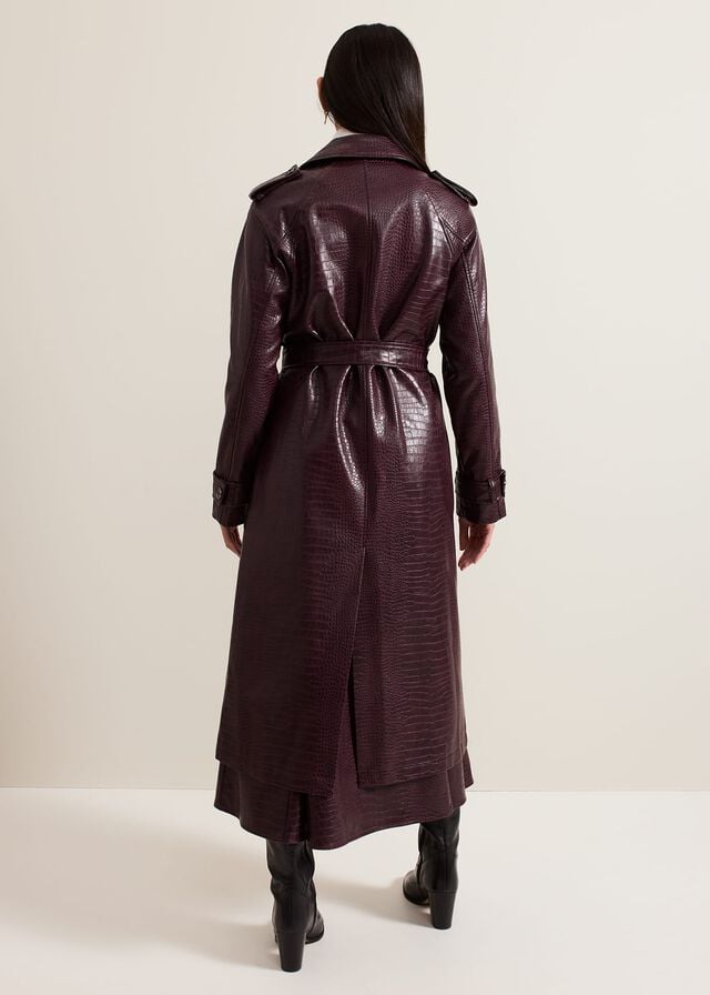 Burgundy Phase Eight Carla Croc Pu Trench Coats | 2581XYQJL