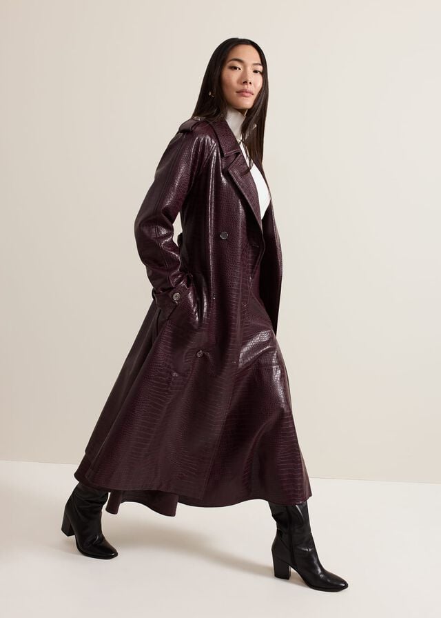 Burgundy Phase Eight Carla Croc Pu Trench Coats | 2581XYQJL
