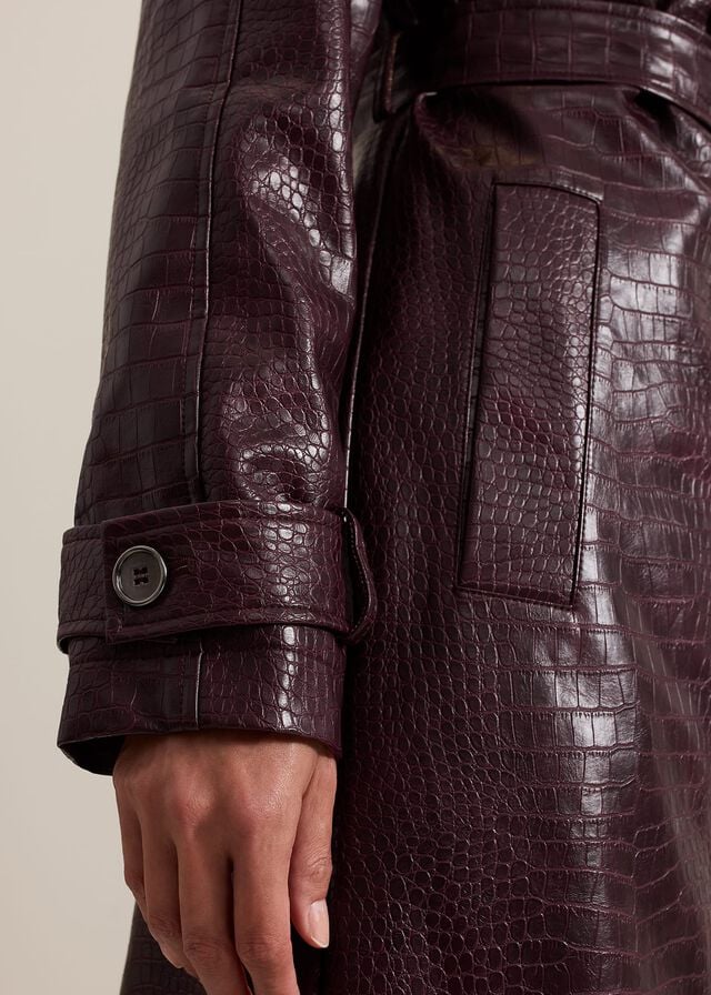 Burgundy Phase Eight Carla Croc Pu Trench Coats | 2581XYQJL