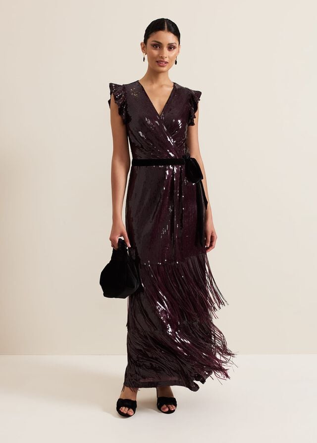 Burgundy Phase Eight Chanai Sequin Wrap Dress | 1456KYXSJ